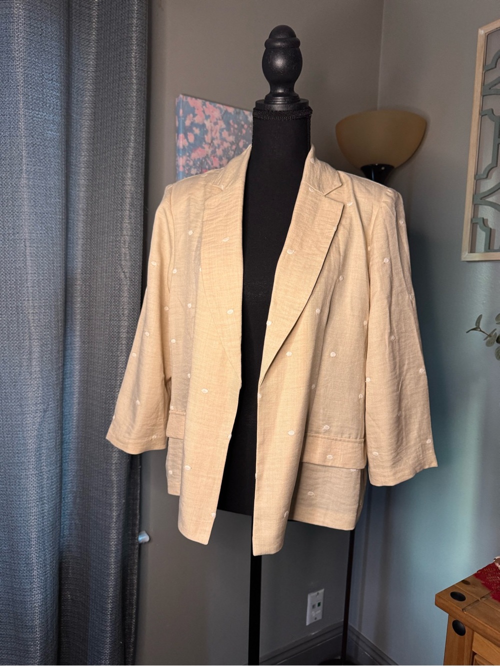 Neutral Beige Embroidered Lightweight Women's Blazer